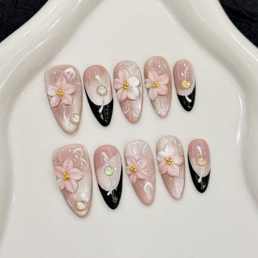 Nails 233-Peach Blossom Pink Sculpted Nail Art
