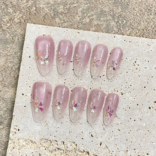 Nails 224-Aurora Cherry Blossom Cat Eye Ice Clear Nail Art