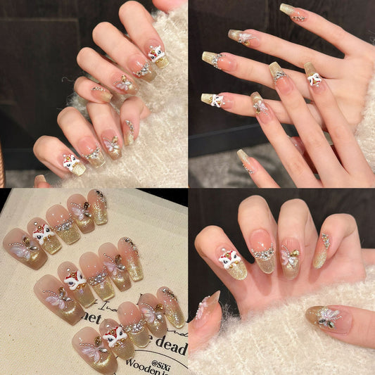 Nails 316-Hot Stamping Lion Fortune Butterfly Gold Crushed Diamonds Nail Art