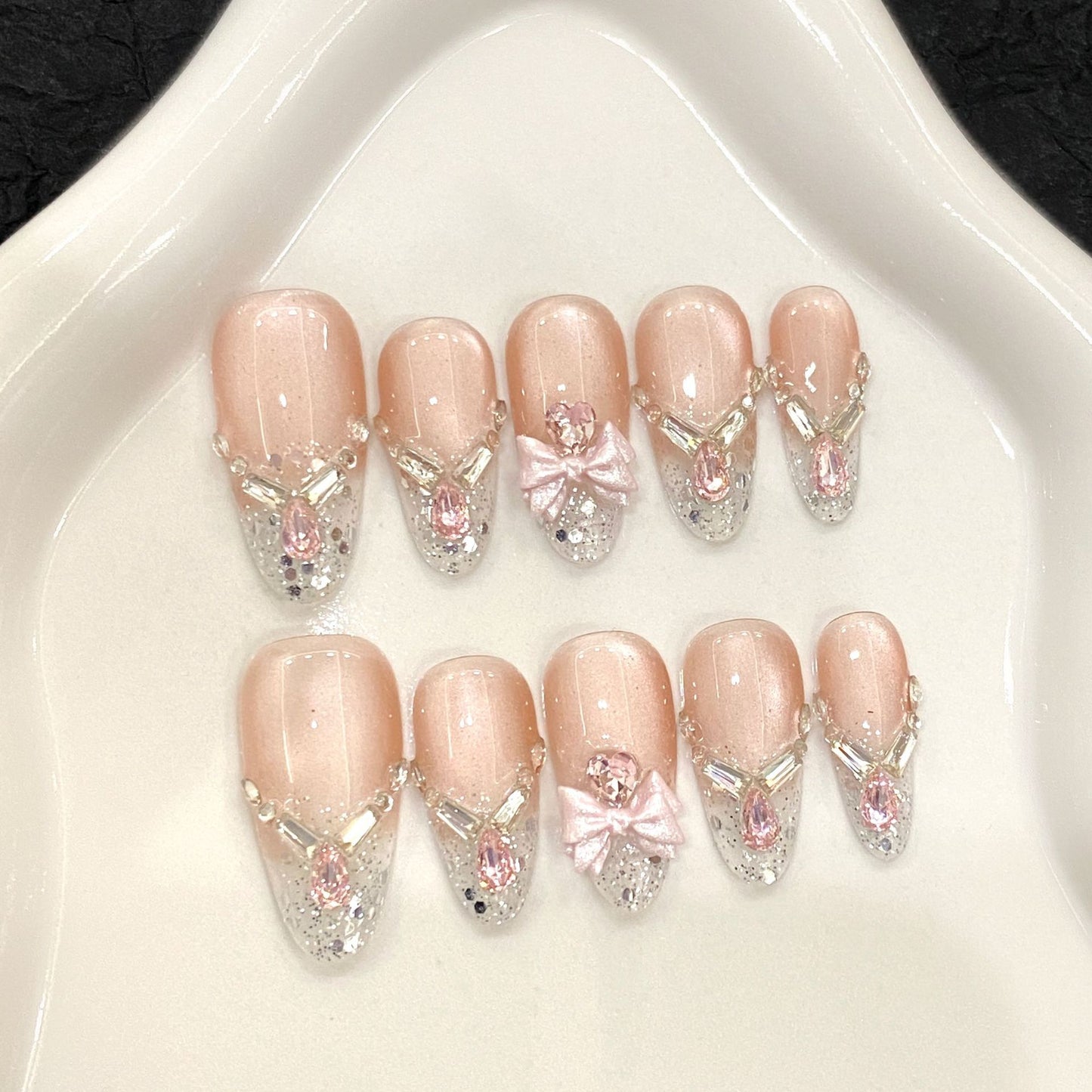 Nails 131-Princess on the Run Pure Desire Bow Cat Eye Nail Art