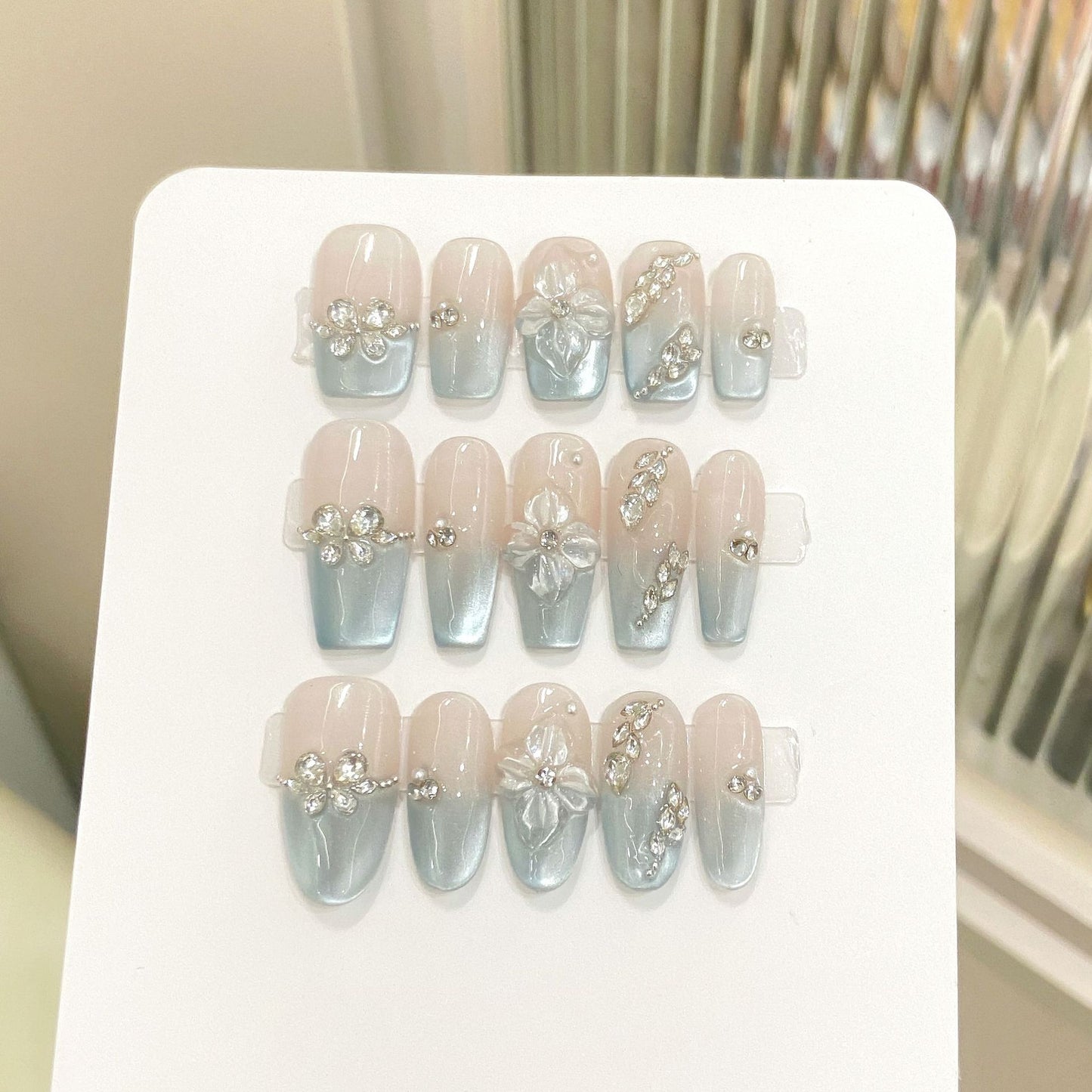 Nails 208-Starfish Flower Hand-painted Embossed Flower Cat Eye Nail Art