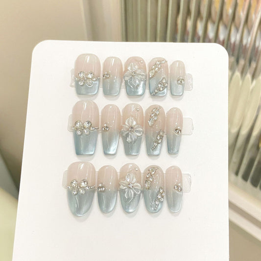 Nails 208-Starfish Flower Hand-painted Embossed Flower Cat Eye Nail Art