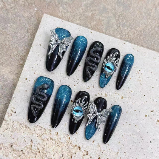 Nails 127-Harry Potter Dimensional Snake Ink Green Nail Art