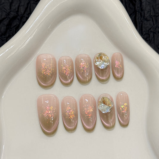 Nails 259-Stream Core Baroque Cat Eye Short Manicure
