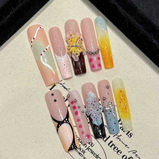 Nails 042-Ice Sculpture Water Lily Sculpted Nail Art