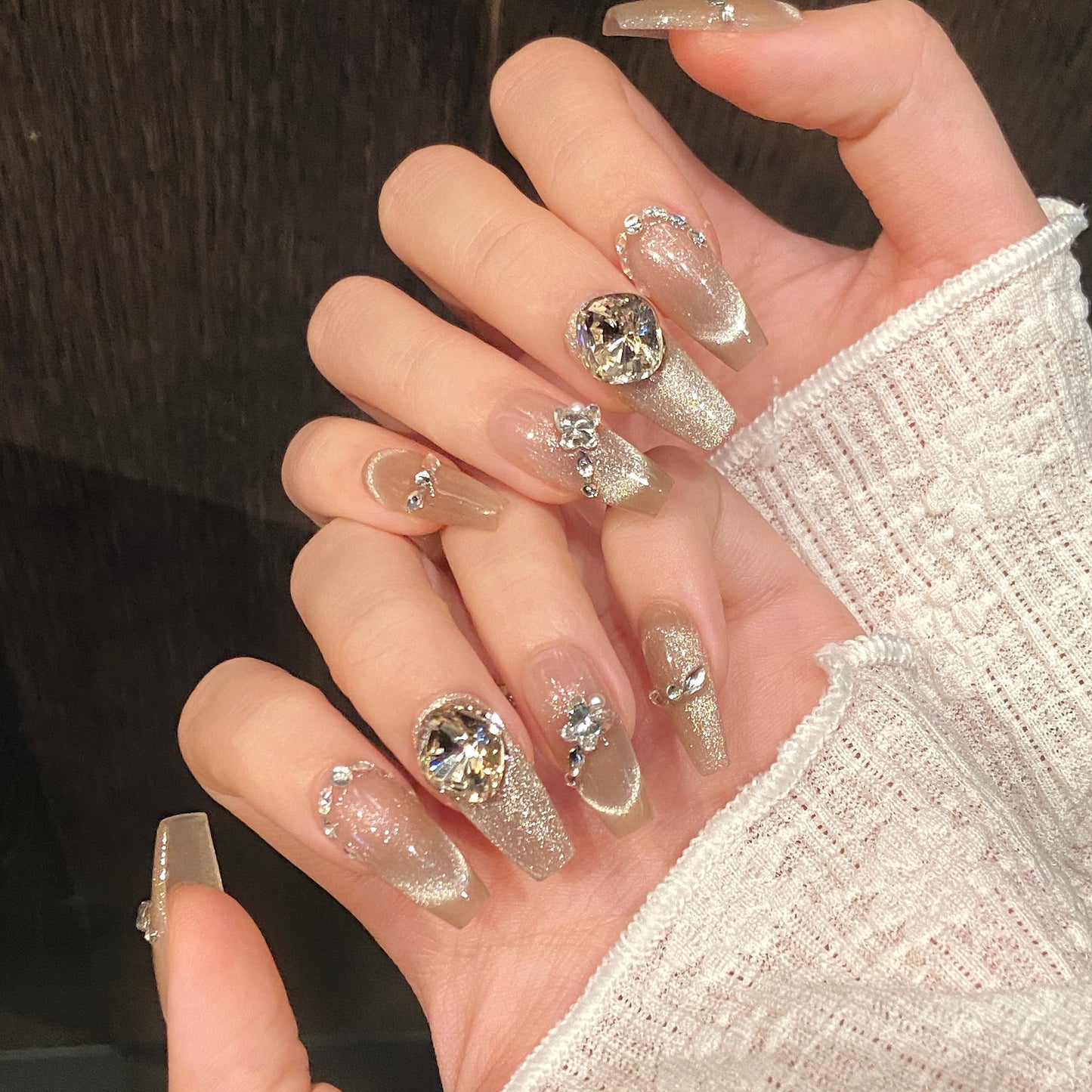Nails 178-Past Clouds French Smile Cat Eye Glitter Nail Art