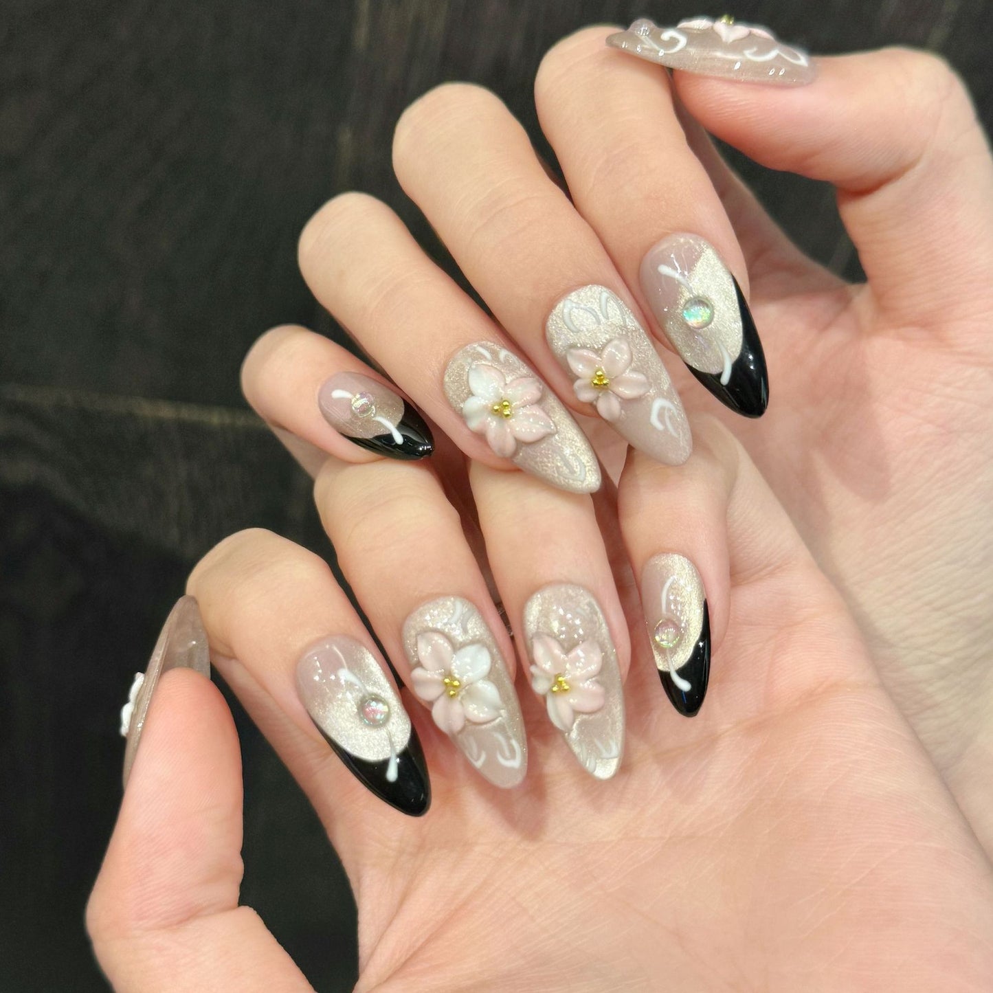 Nails 233-Peach Blossom Pink Sculpted Nail Art