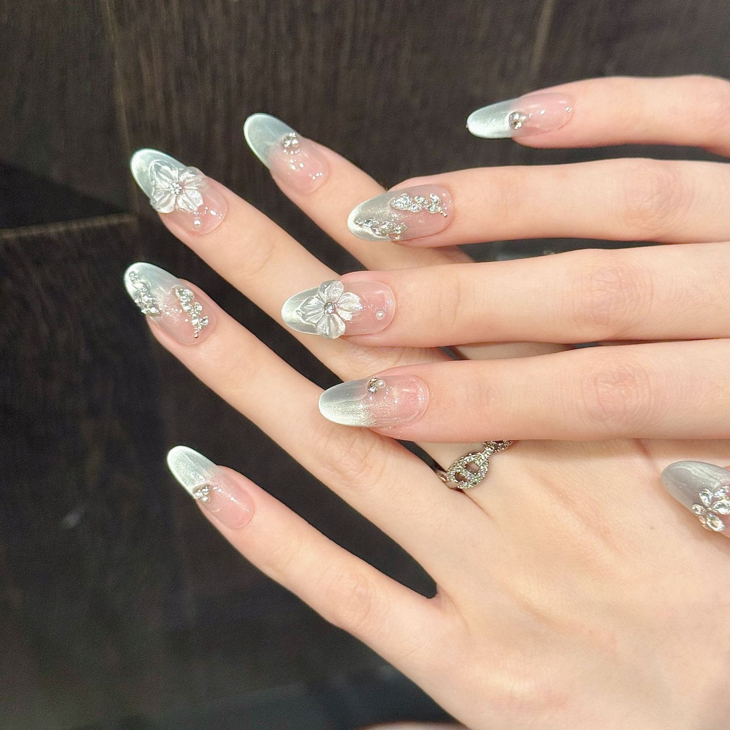 Nails 208-Starfish Flower Hand-painted Embossed Flower Cat Eye Nail Art