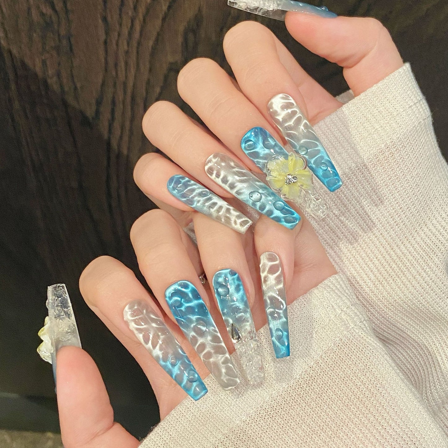 Nails 267-Ocean Summer Ice Flower Wave Sparkling Nail Art
