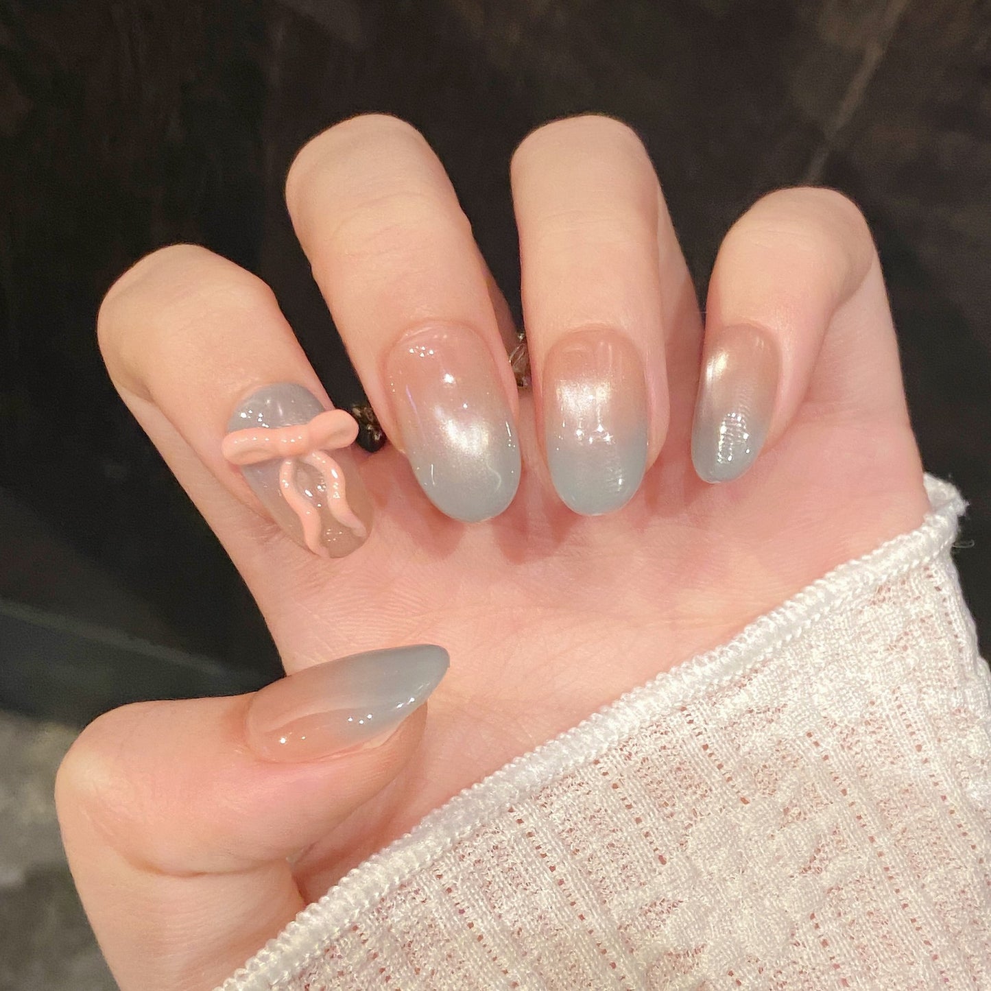 Nails 047-Cold Mist Bow Girly Dreamy Nail Art