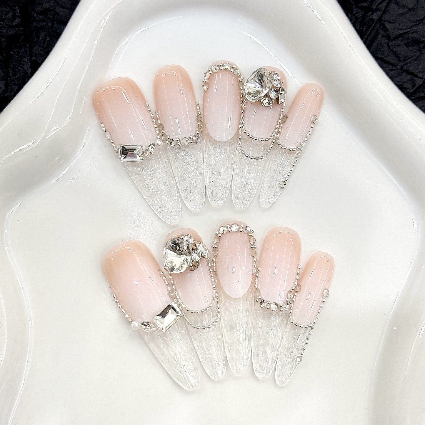 Nails 040-Ice Translucent Burst Glitter Shattered Diamonds Gradient Nail Art