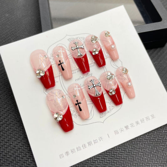Nails 187-Red Crocus Cross Nail Art