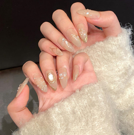 Nails 139-Summer Pouring Nude Cat Eye Manicure