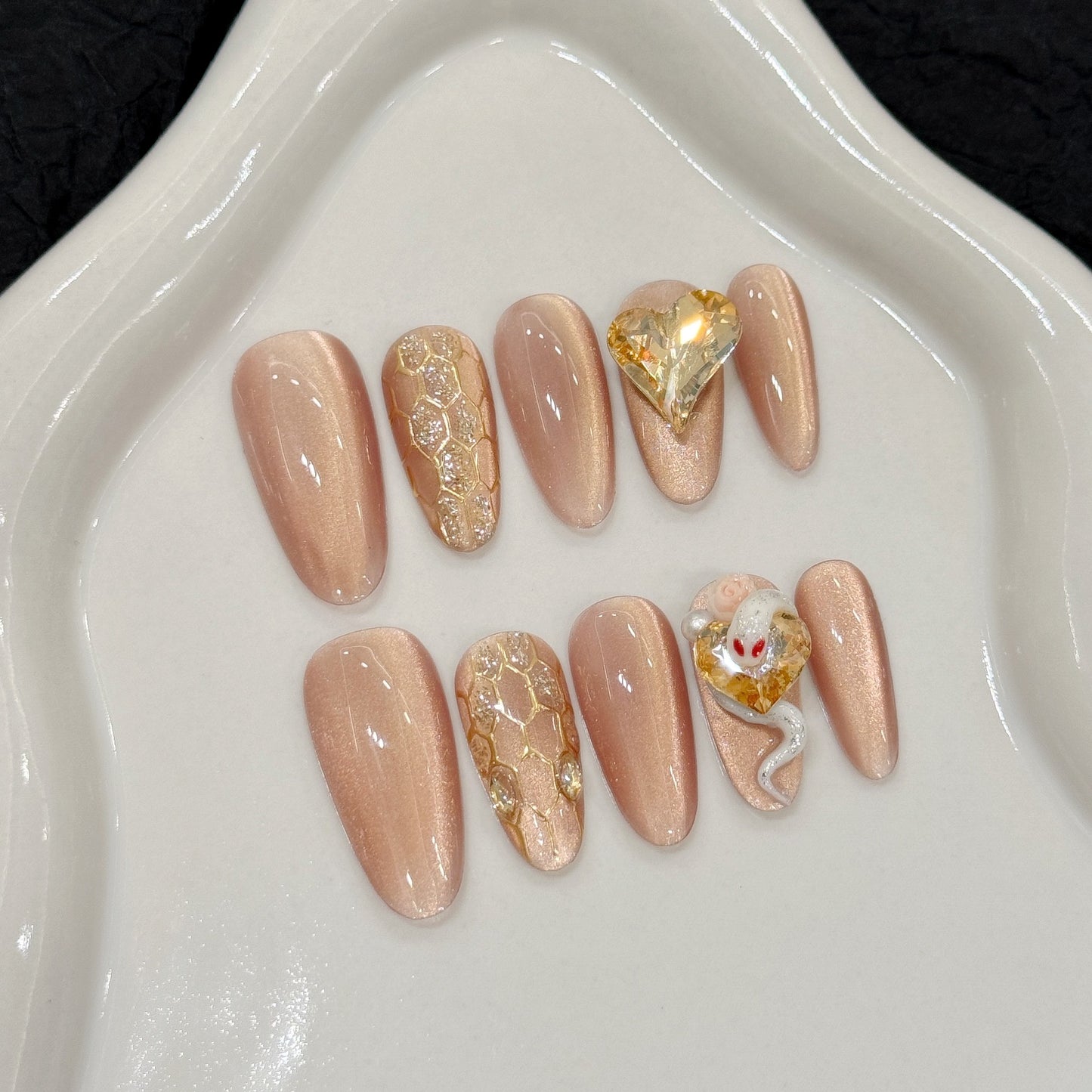 Nails 199-Spiritual Mystery Ice Translucent Pink Cat Eye Nail Art