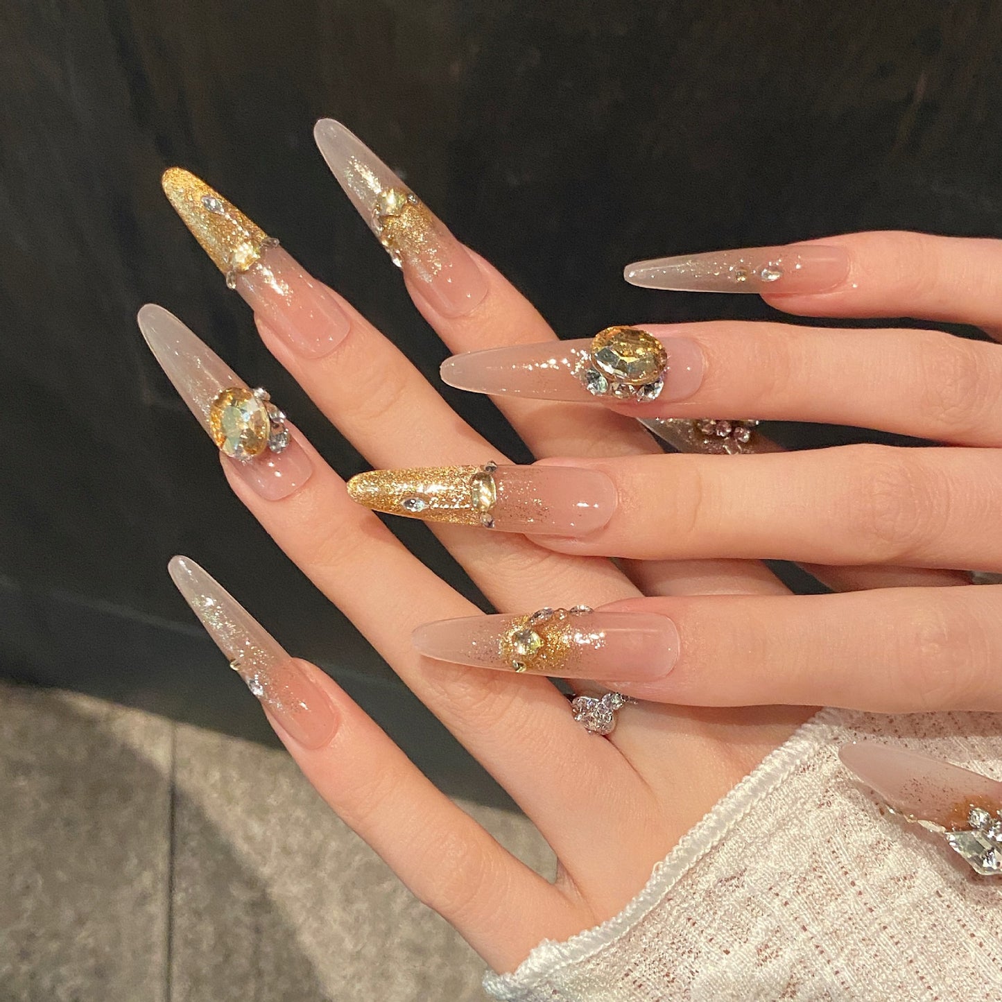 Nails 052-Waltz Orange Tone Glass Bead Cat Eye Nail Art