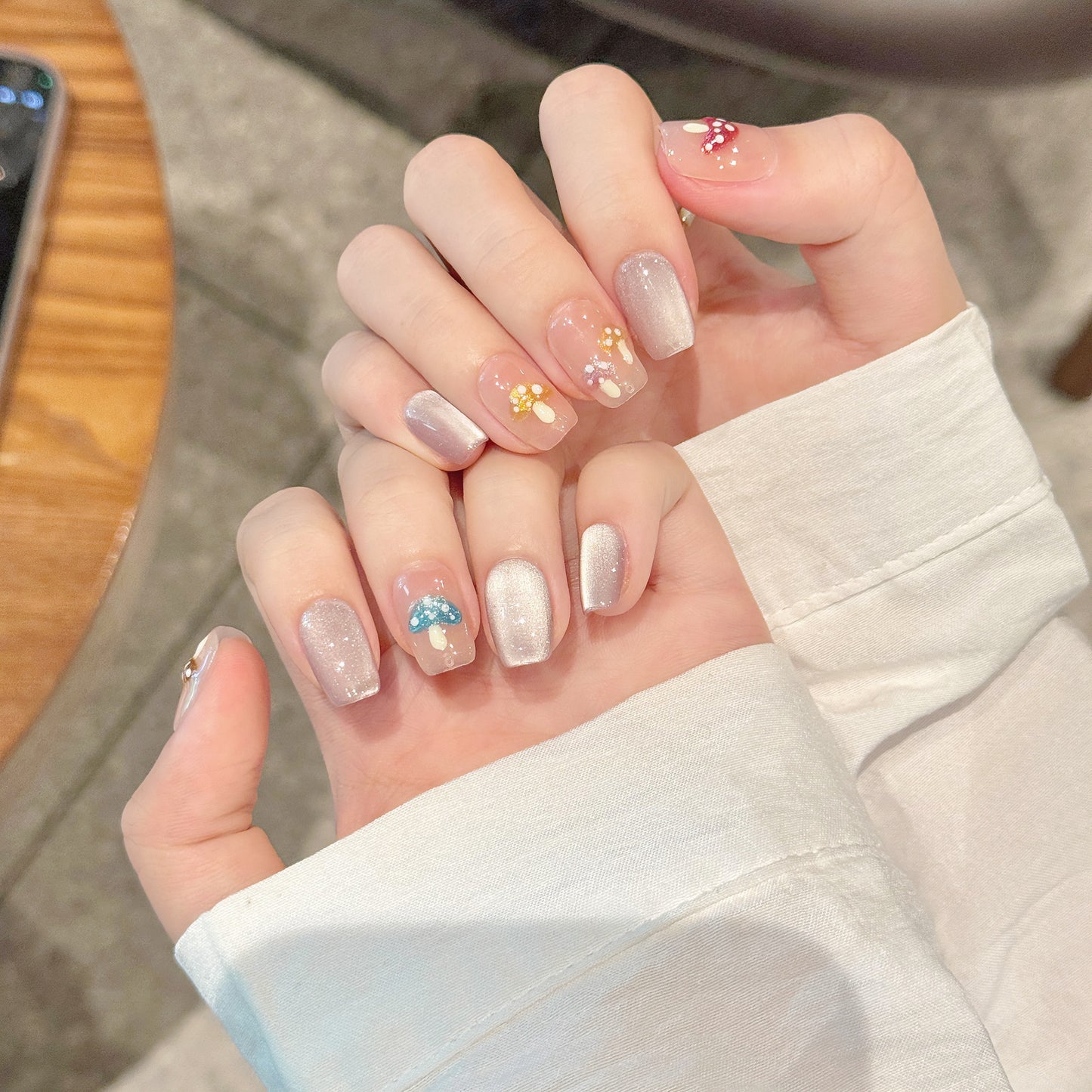 Nails 125-French Crystals Mushroom Nail Art