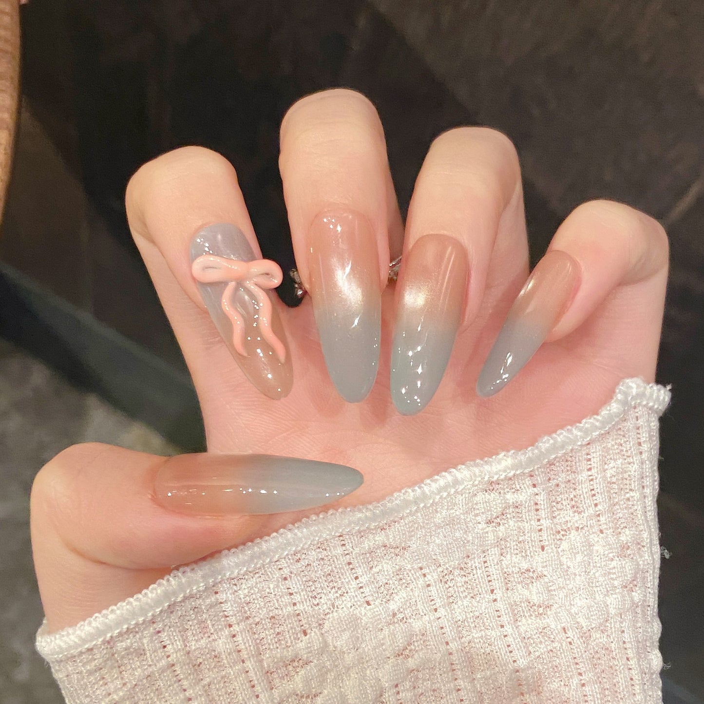 Nails 047-Cold Mist Bow Girly Dreamy Nail Art
