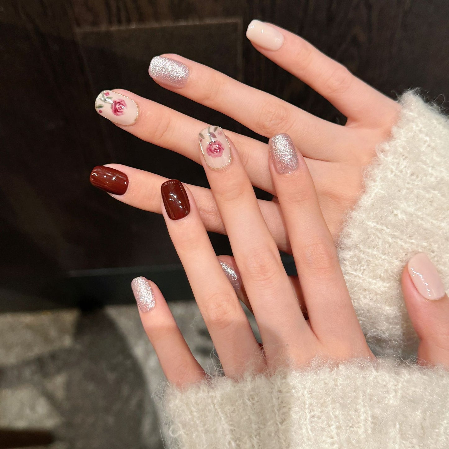 Nails 319-Rose Language Hand Painted Nail Art