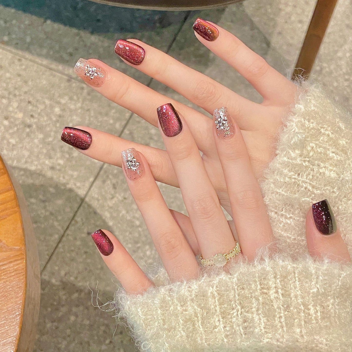 Nails 214-Crystal Starry Night Cat Eye Nail Art