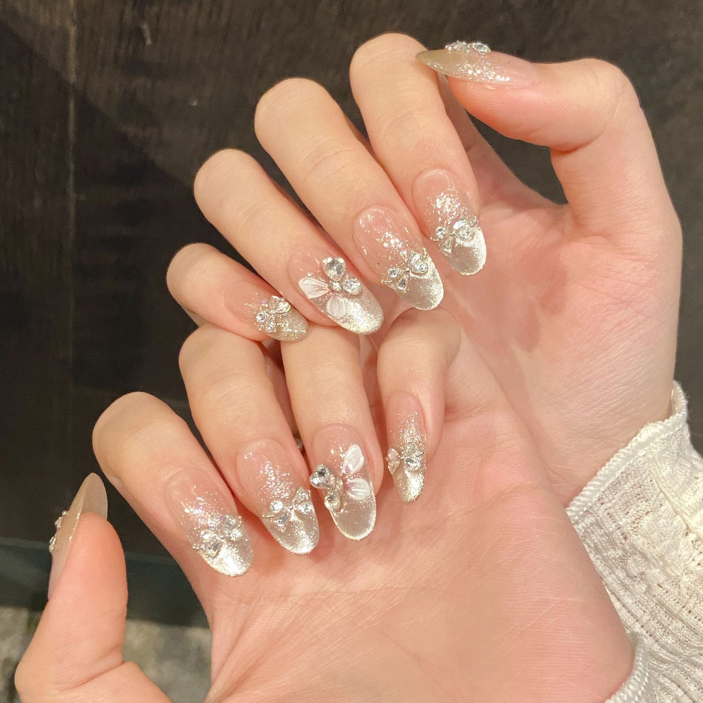 Nails 212-Spring Butterfly Letter Blush Gradient Cat Eye Butterfly Stacked Diamonds Nail Art