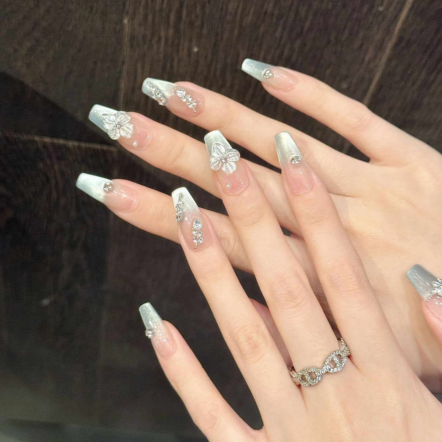 Nails 208-Starfish Flower Hand-painted Embossed Flower Cat Eye Nail Art