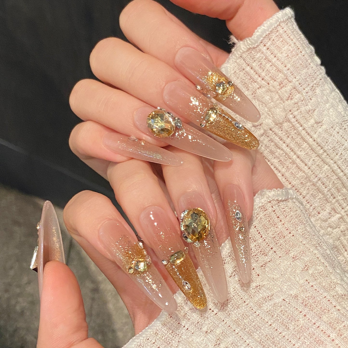 Nails 052-Waltz Orange Tone Glass Bead Cat Eye Nail Art