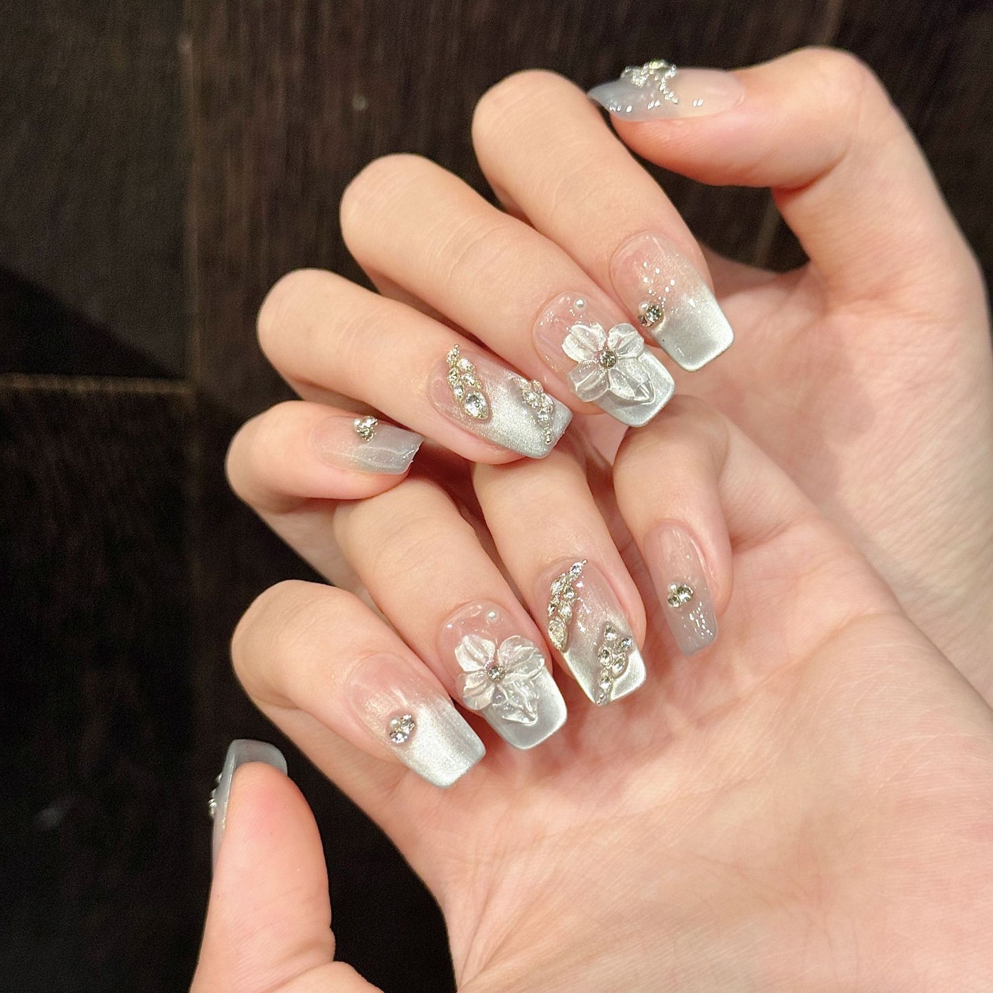 Nails 208-Starfish Flower Hand-painted Embossed Flower Cat Eye Nail Art