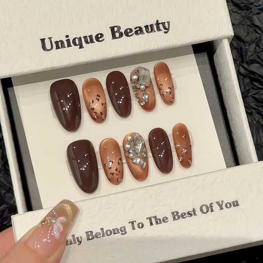Nails 321-Spiced Orange American Vintage Dark Brown Nail Art