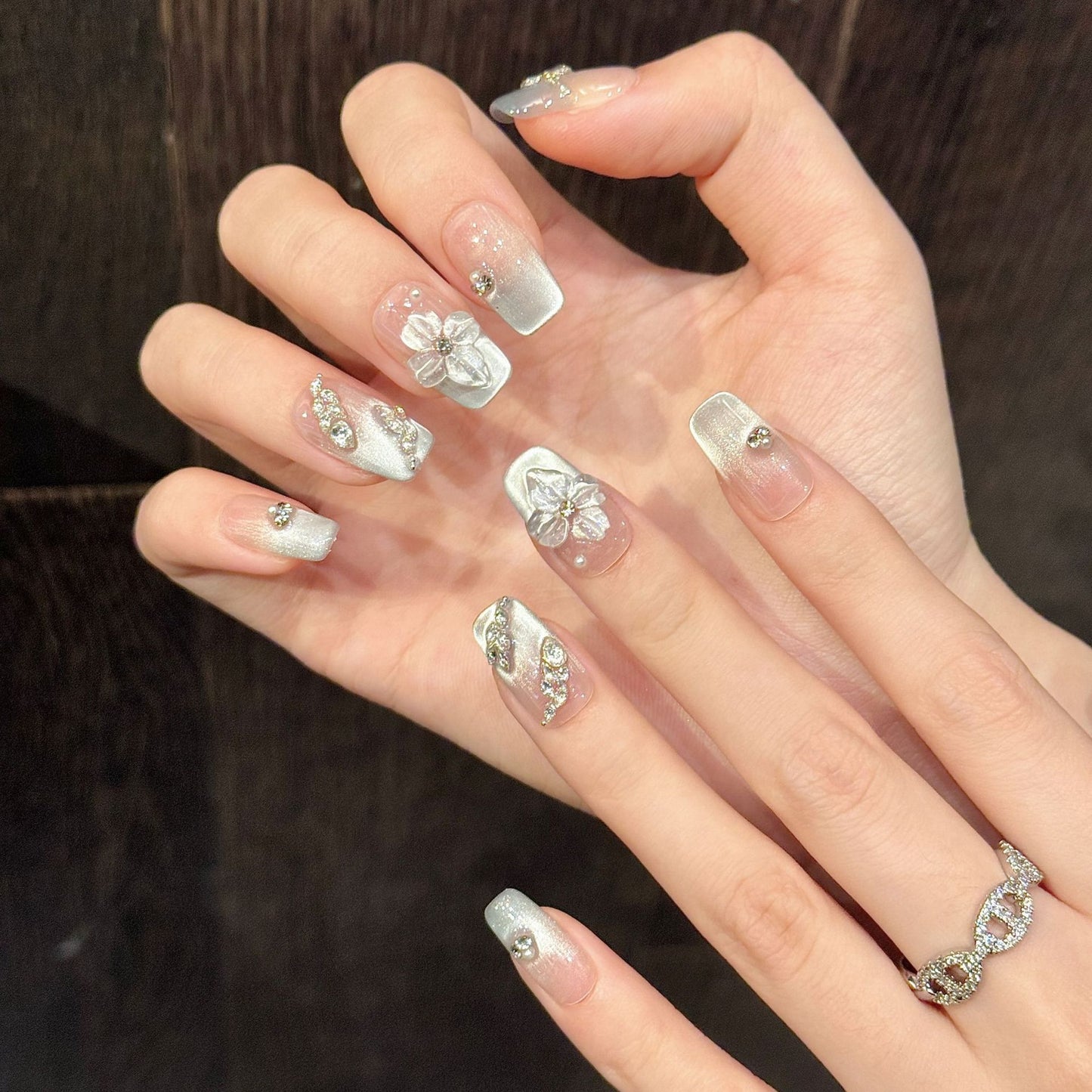 Nails 208-Starfish Flower Hand-painted Embossed Flower Cat Eye Nail Art