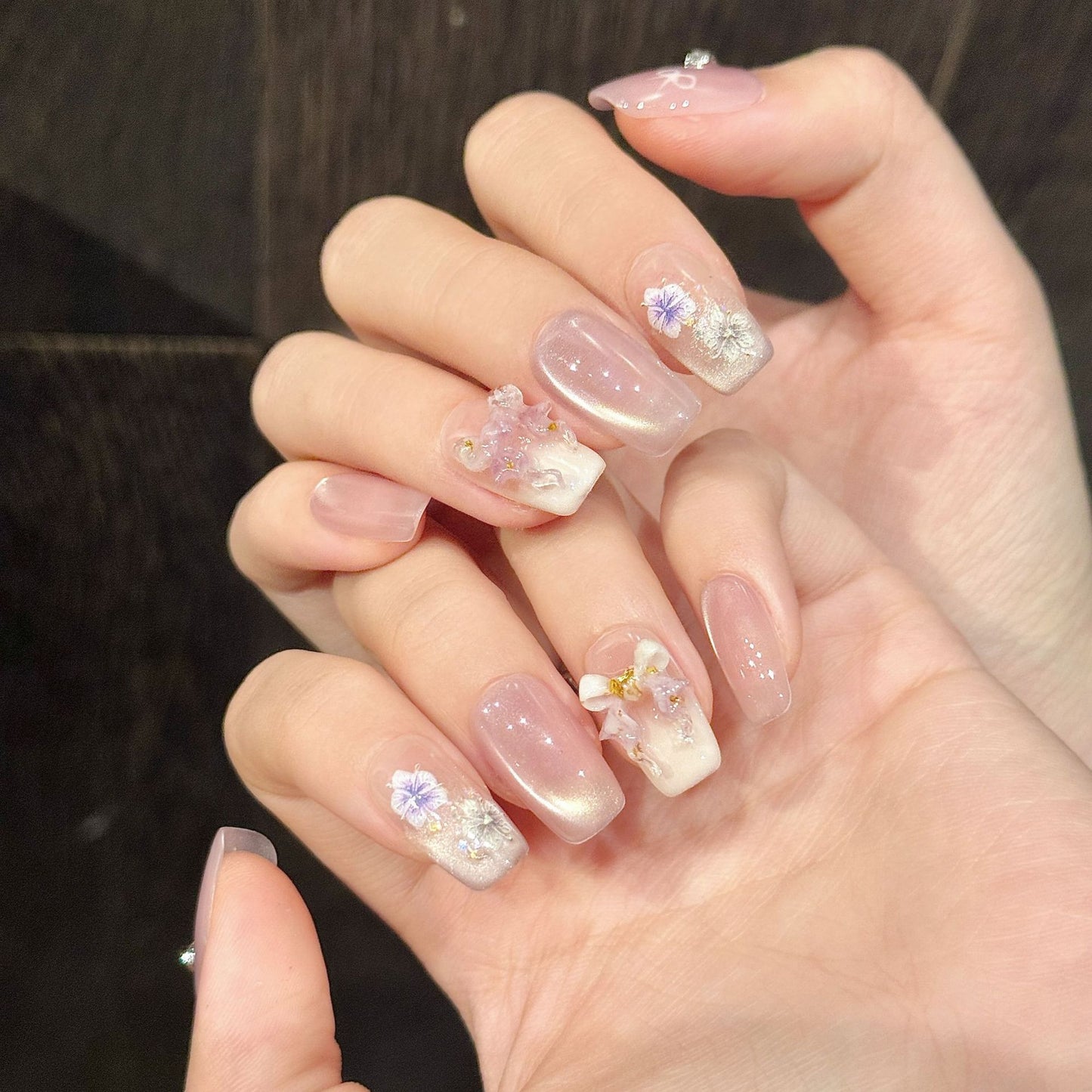 Nails 011-One Way Flowers Dried Flower Nail Art