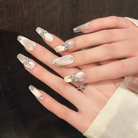 Nails 046-Cool Butterfly Glass Bead Cat Eye Manicure