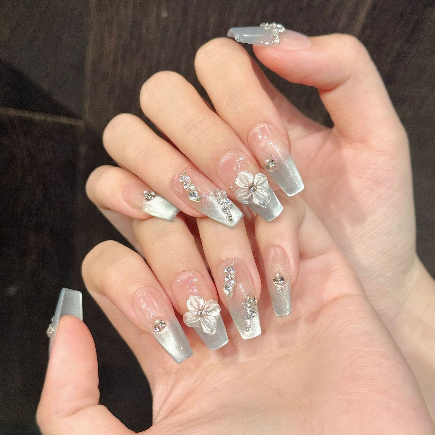Nails 208-Starfish Flower Hand-painted Embossed Flower Cat Eye Nail Art