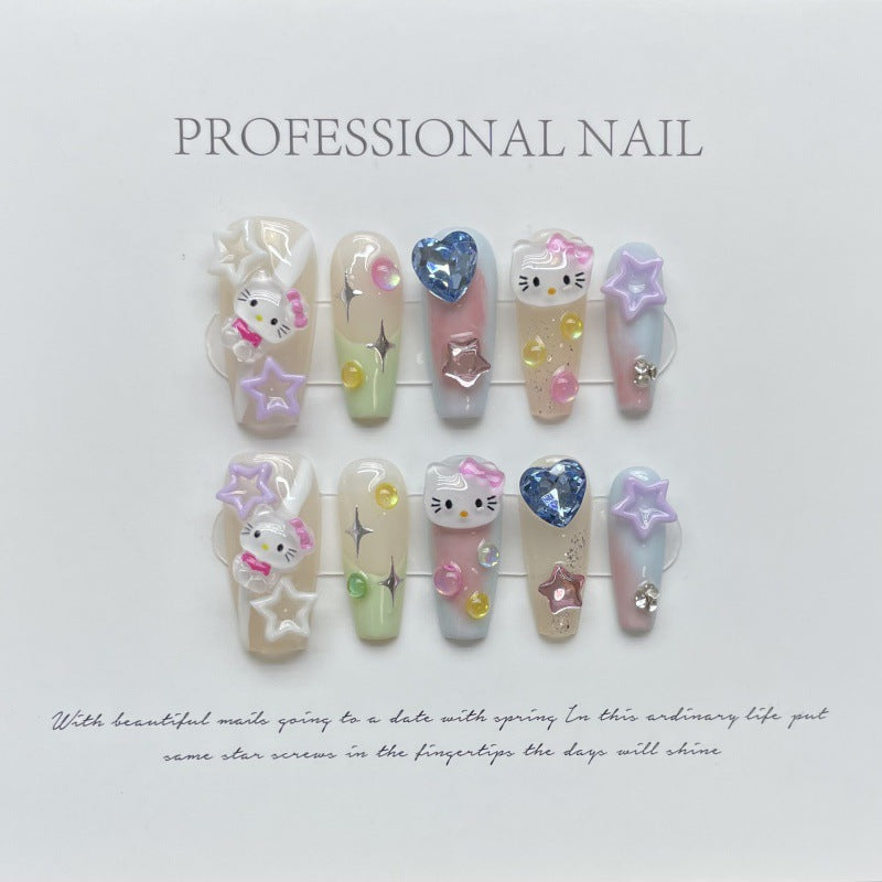 Nails 065-Candy Cat Dopamine Cute Nail Art