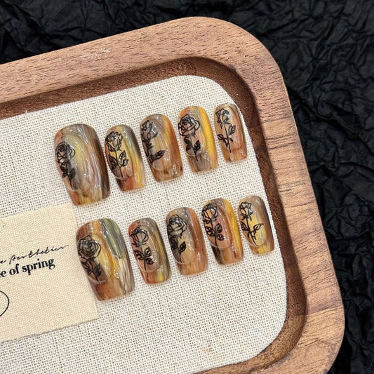 Nails 279-Dried Rose Oil Stippling Nail Art