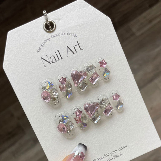 Nails 283-Full Diamond Girly Pop Glitter Nail Art
