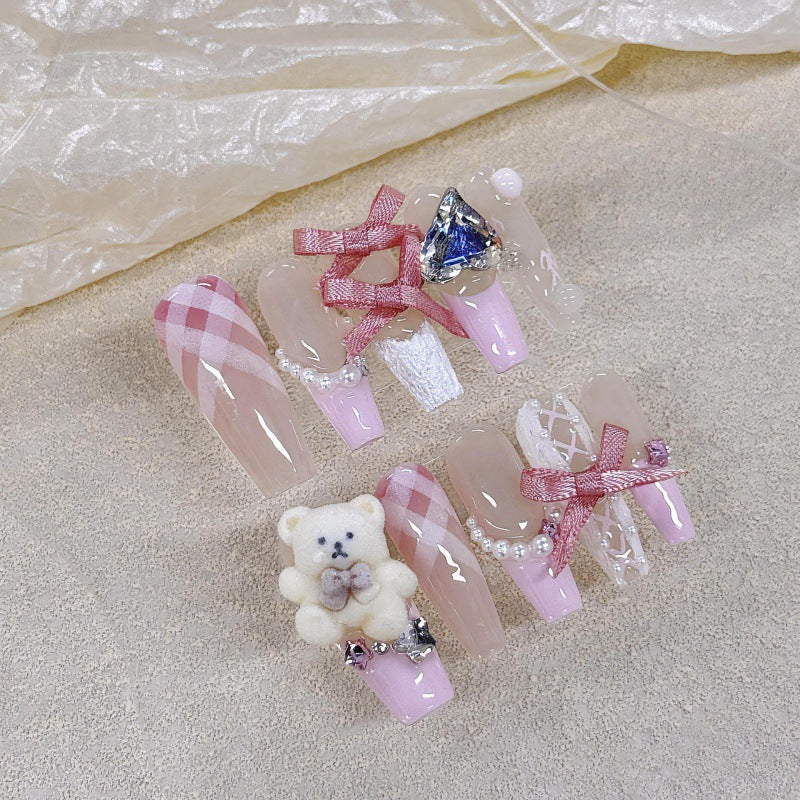 Nails 095-Pink Bear Ballet French Butterfly Patch Nail Art