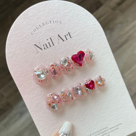 Nails 082-Raspberry Black Tea Short Burst Glitter Manicure