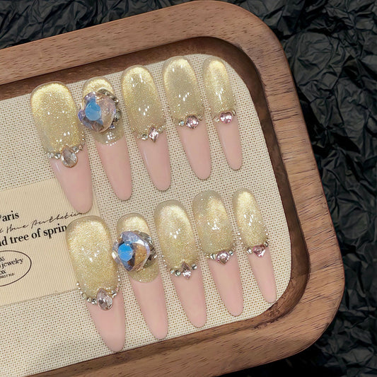 Nails 313-Peachy French Princess Diamonds Nail Art