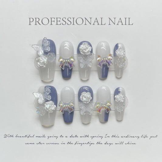 Nails 094-Aurora Bow Butterfly Camellia Nail Art