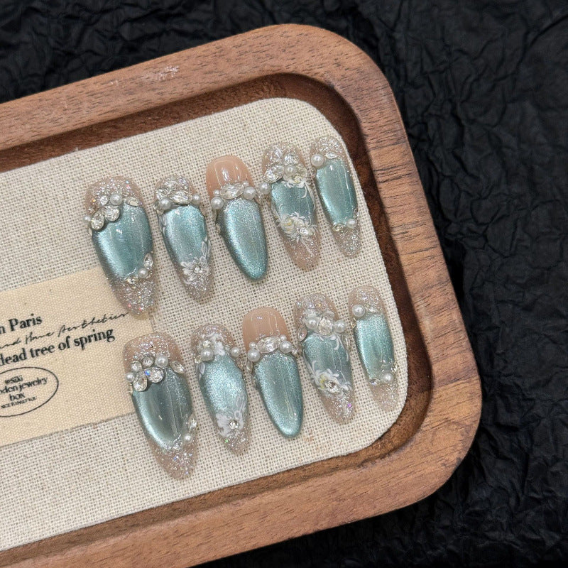 Nails 149-Skyland Blue Ice Translucent Cat Eye Nail Art