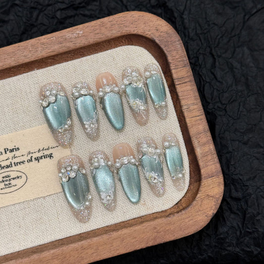 Nails 149-Skyland Blue Ice Translucent Cat Eye Nail Art