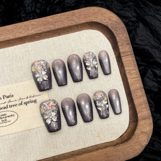 Nails 237-Dream Invisible Butterfly Sequin Glass Bead Manicure