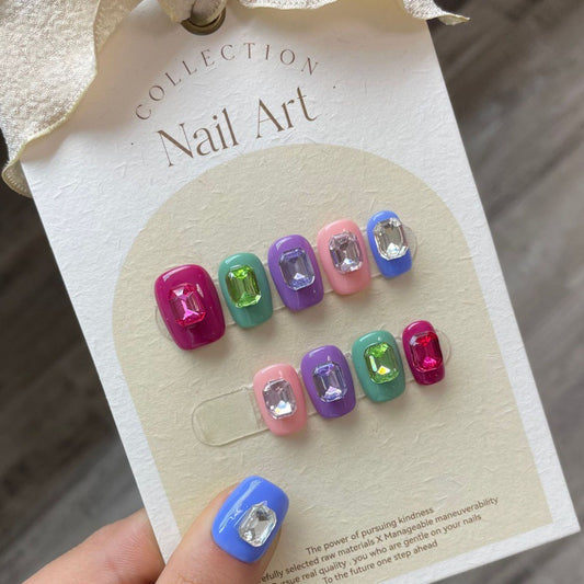 Nails 087-Diamante Rainbow Nail Art