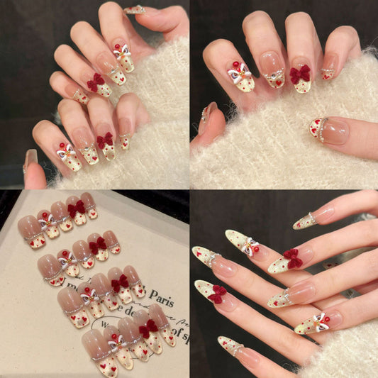 Nails 310-Heartwarming Lion New Year Bow Nail Art