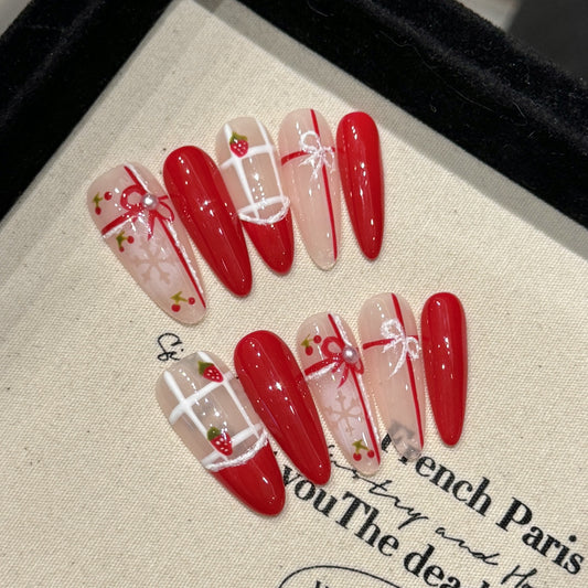 Nails 157-Creamy Cheddar Strawberry Cherry Pastry Manicure