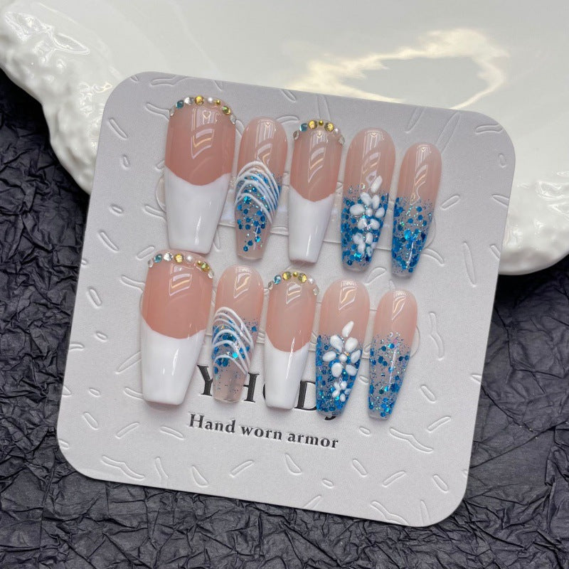 Nails 147-French Ice Blue Glitter Nail Art