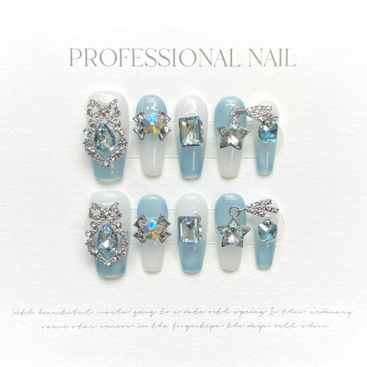 Nails 105-Glacier Butterfly Handmade Nail Art