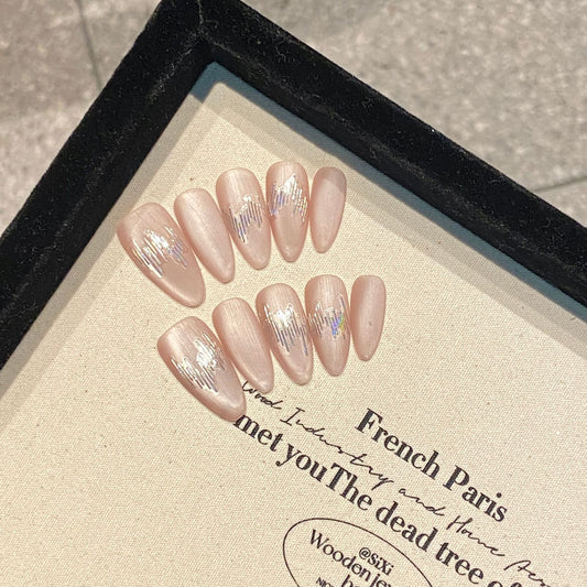 Nails 122-Spring Iced Peach Pop Glitter Nail Art