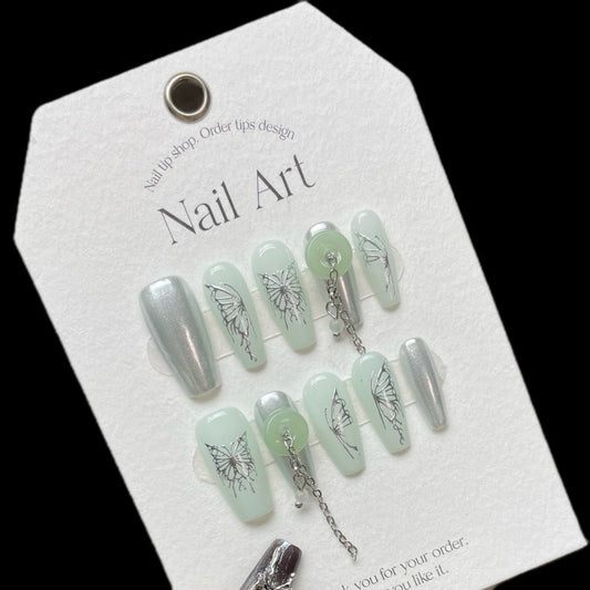 Nails 197-Liquid Mirror Butterfly Manicure