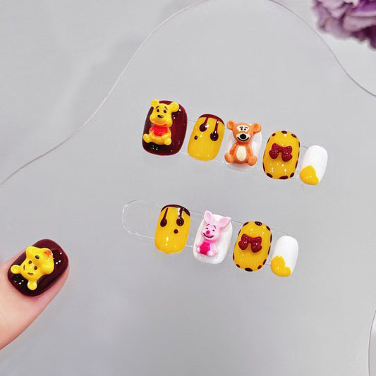Nails 324-Cute Bear Dopamine Nail Art
